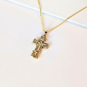 Gold Plated Cross Necklace 16" Brand New